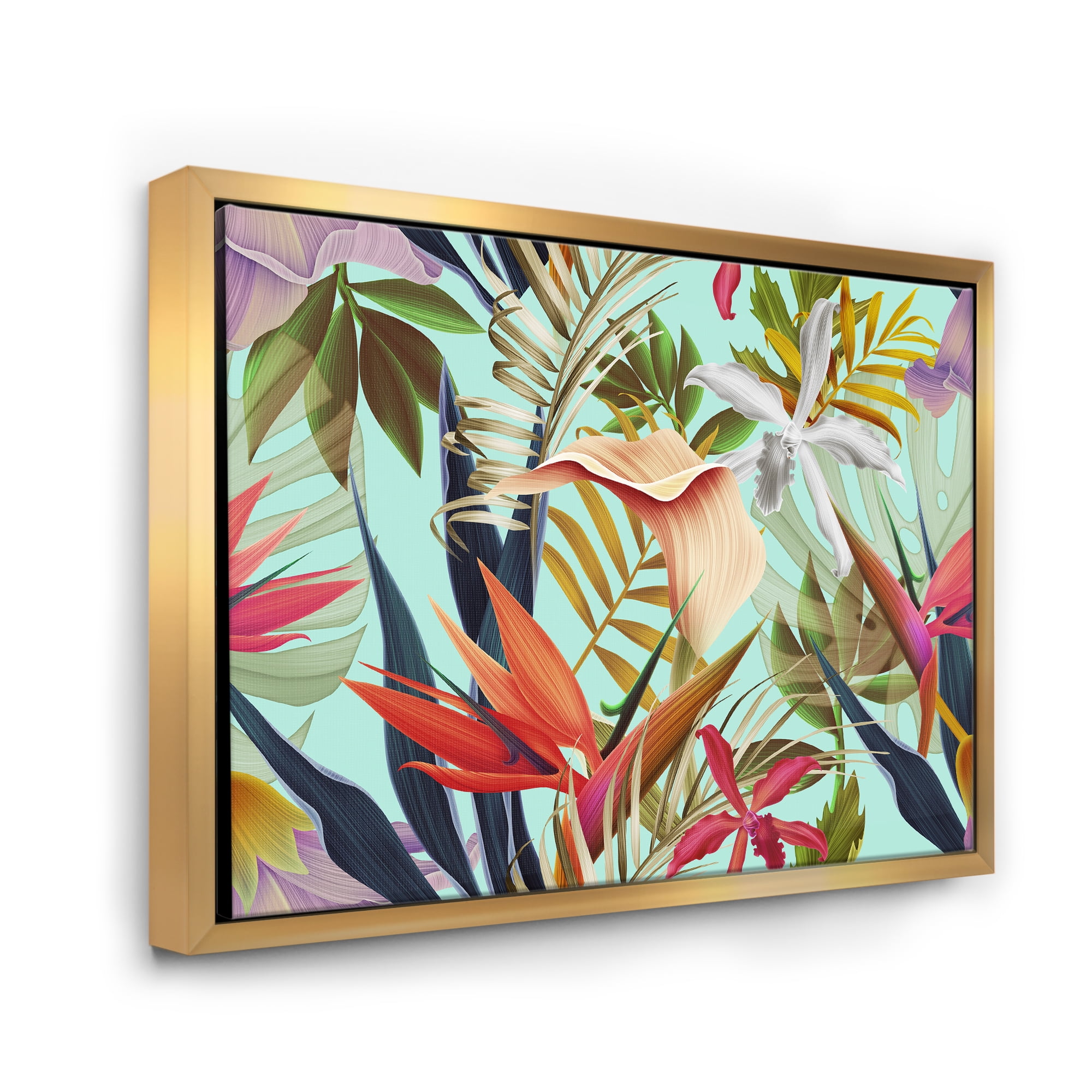 VIntage Tropical Flowers II 40 in x 30 in Framed Painting Canvas Art Print, by Designart