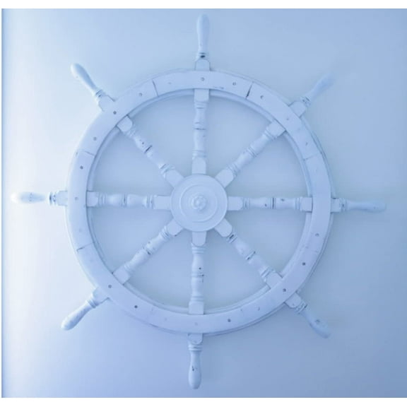 Nagina International Feathered White Soft Moon Light White Decorative Ship Wheel - Home Decor (30 Inches)