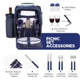 thumbnail image 3 of Travel Picnic Backpack For 2 Person (Blue) Wine Picnic Basket Bag With Plates, Flatware Cutlery, Glass Set, Insulated Compartment, Detachable Bottle Wine Holder, 3 of 7