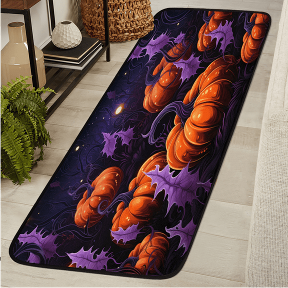 CURLYOOT Halloween Pumpkin Runner Rug 2'x6' Washable Kitchen Runner Rug Indoor Non Slip Laundry Rugs Horror Forest Floor Carpet for Hallway Kitchen Entryway Bedroom Living Room