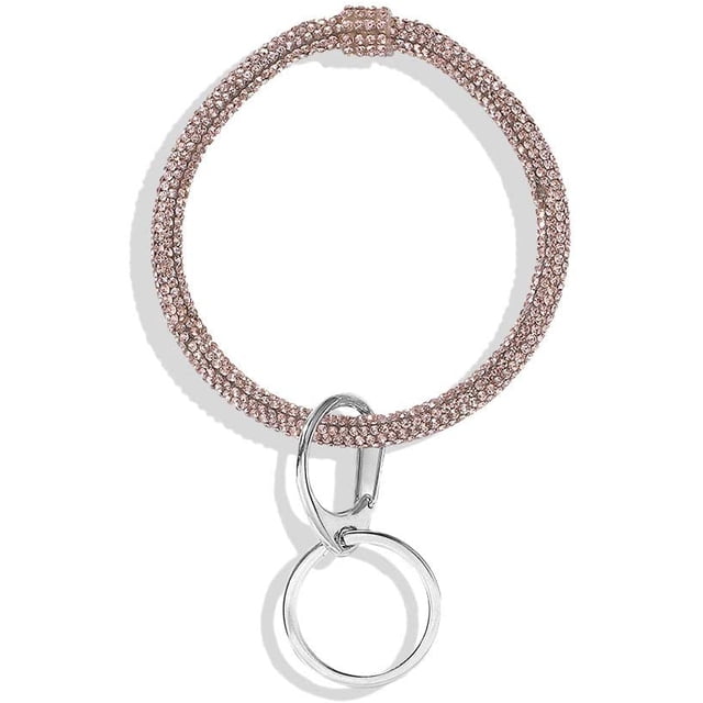 Key Ring & Wrist Bangle Bracelet - Round Circle Keychain Organizer Hands-Free Wrist Holder Champagne