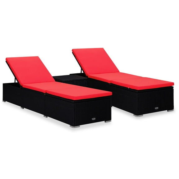 vidaXL Patio Lounge Chairs Outdoor Sunloungers Sunbeds with Table Poly Rattan