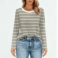 thumbnail image 4 of Nokdvo Womens Sweatshirts Trendy Lightweight Striped Crewneck Pullover Long Sleeve Casual Loose Fit Shirts,Sky Blue 2XL, 4 of 5