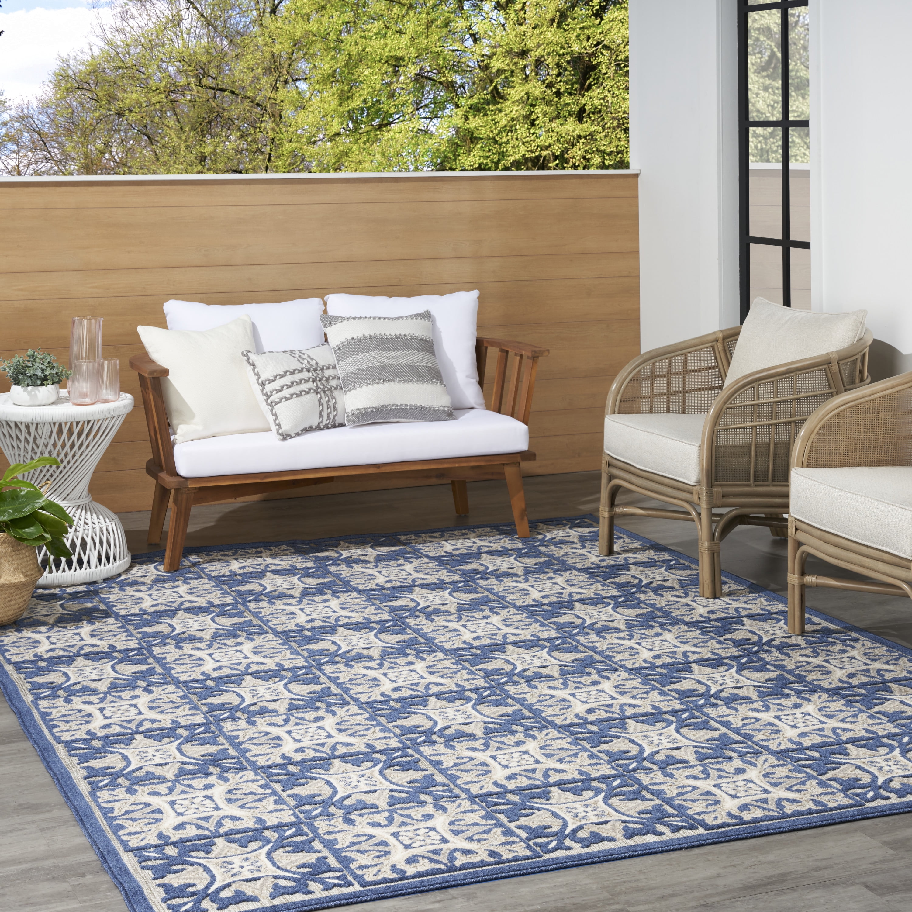 Nourison Aloha Indoor/Outdoor Blue 9' x 12' Area Rug, (9x12)