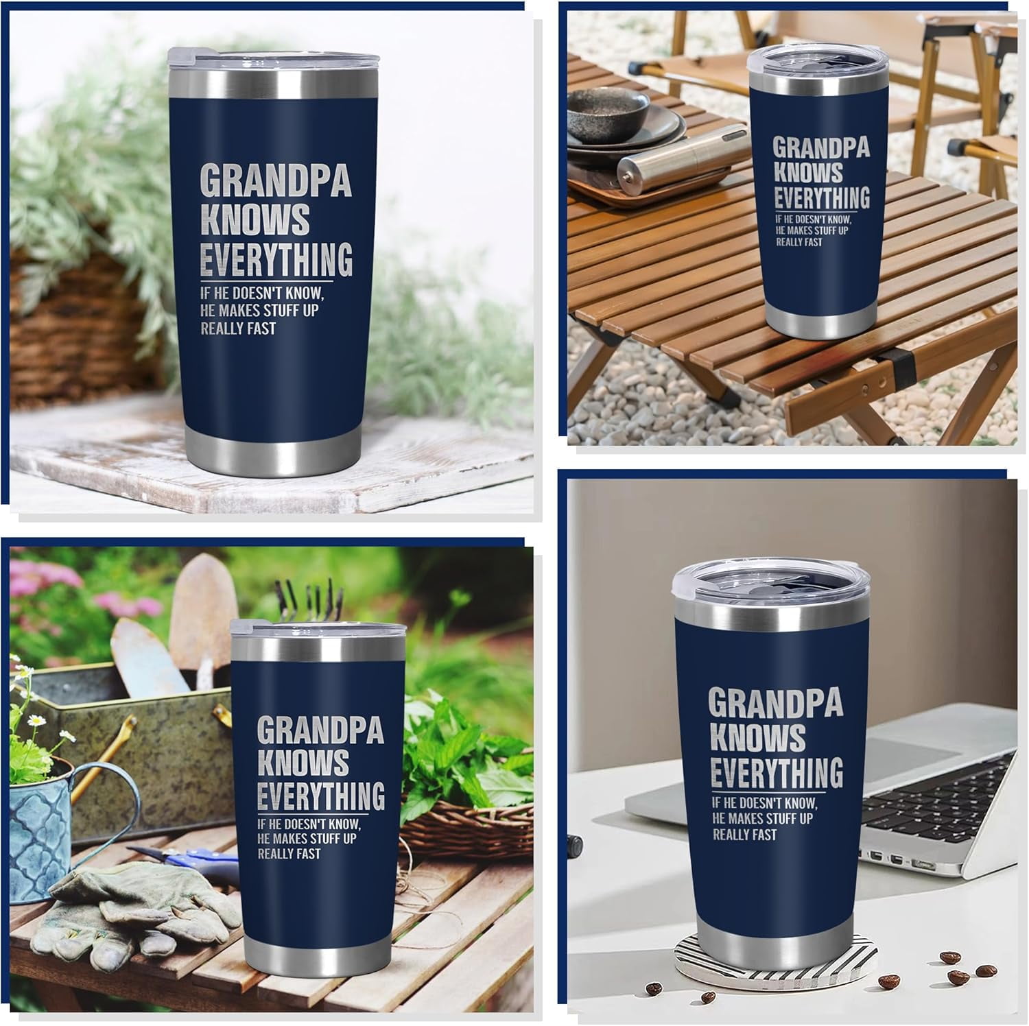 Grandpa Gifts from Grandkids - Stainless Steel Insulated Coffee Tumbler with Lid 20 oz - Father's Day Birthday Gifts for Grandpa Grandfather Papa, Funny Tumbler for Men
