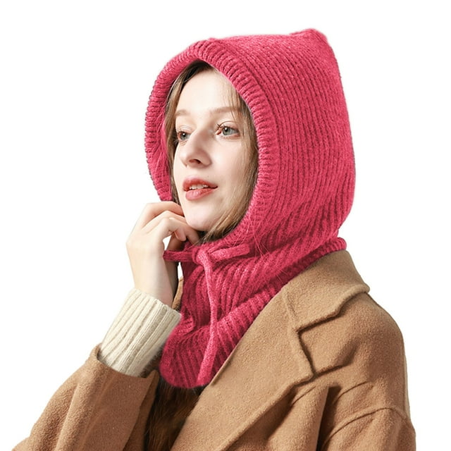 Baberdicy Women's Ski Neck Gaiter - Knitted Windproof Hood - Winter Sports Essential - Thermal Protection - Cold Weather Pink,One Size