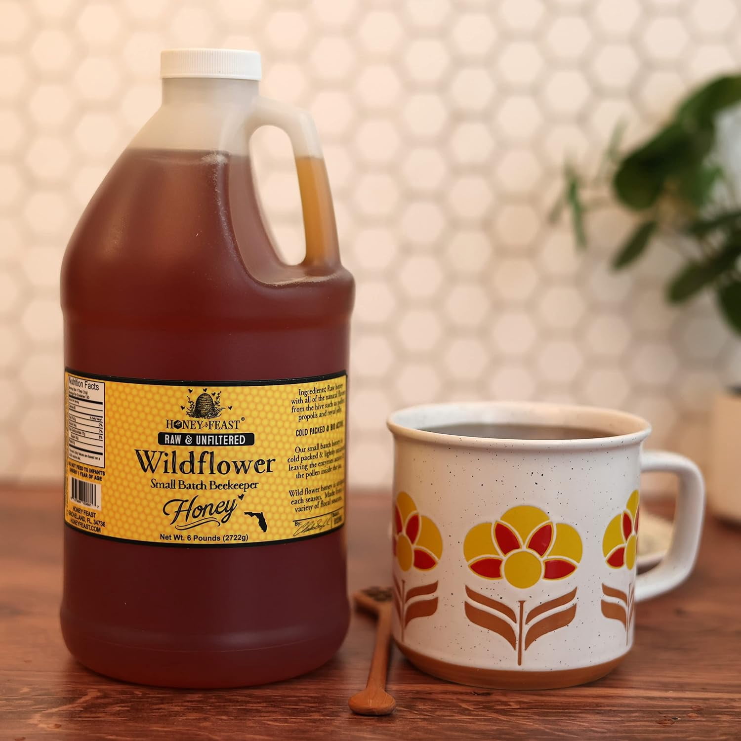 HONEY FEAST 6 Pounds (1/2 Gallon) Bulk Wildflower Honey, All Natural, Unfiltered, Unheated Honey, Perfect for Sweetening & Baking