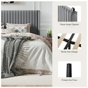 Amolife Queen Size Velvet Upholstered Bed with Wingback Headboard, Light Grey