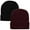 Black & Wine, variant on Falari 2 Pcs Men Women Skull Knitted Beanie Hat Plain Solid Color for Winter Black & Kelly Green