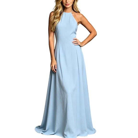 ZHOGXU Boho Wedding Guest Dresses For Women Sleeveless Halter Maxi Dress Elegant Summer Cocktail Dress,Blue,XXL