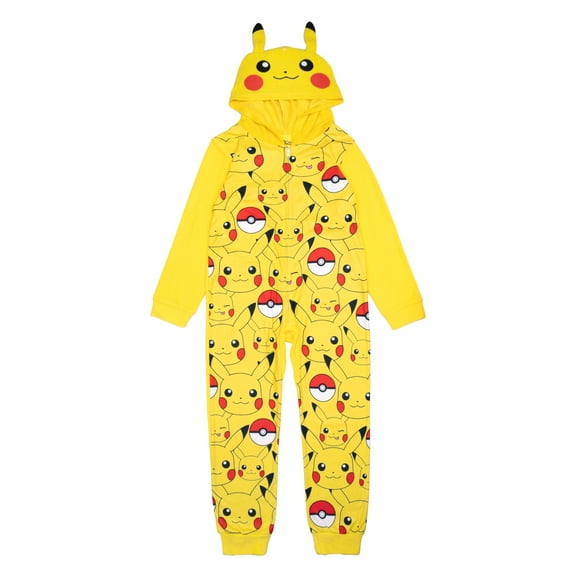 Pokemon Kids' One-Piece Hooded Union Suit Onesie Blanket Sleeper, Very Pika Too, 10