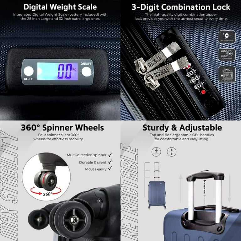 DUKAP Intely 3-Piece Smart Hardside Luggage Sets with USB Port and