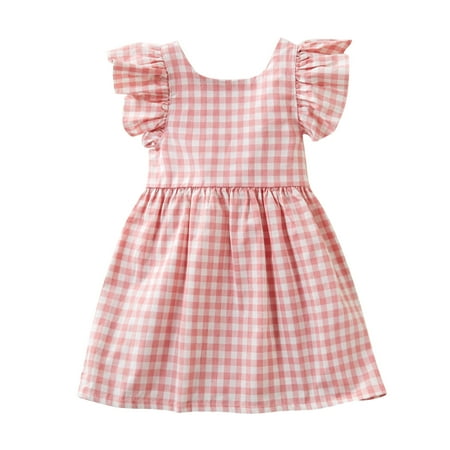 

Toddler Kids Baby Girls Dress Summer Ruffled Plaid Bowknot Backless Party Princess Dresses