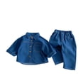 thumbnail image 2 of Jinhomg Little Boys Denim Outfits Casual Comfy Long Sleeve Button Down Jean Jacket and Elastic Waist Pants Toddler Kids 2 Piece Fall Clothes Suit 90 off Clearance Sale Sky Blue 130, 2 of 3