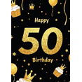 thumbnail image 4 of Black Background Glittery Golden 50th Birthday Banner with Balloons Cakes Crowns and Stars for Birthday Party Decorations Photography Props and Happy Moments, 4 of 8