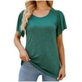 thumbnail image 2 of jtjvou Womens T Shirts Ruffle Short Sleeve Summer Tops Cute Crew Neck Casual Blouses Solid Color Fashion Basic Tee Green S, 2 of 8