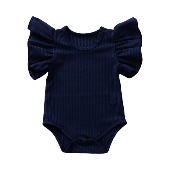 Onesies Girl 18-24 Months Solid Ruffle Romper Comfortable Breathable Daily Short Sleeve Crew Neck Onesie