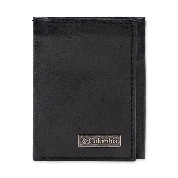 Cartera triple Columbia Leather para hombre, negra, con bloqueo RFID
