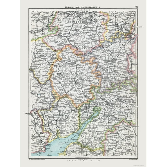 Historic Map - West Midlands England - Bartholomew 1892 - Vintage Wall Art