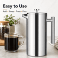 thumbnail image 3 of Living French Press Coffee Maker 34oz, Stainless Steel French Press Coffee, 4 Filter Heat Resistant Double Insulated, Rust-Free, Food Grade, Dishwasher Safe Coffee Pot, 3 of 7
