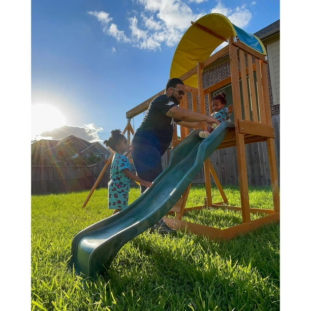 KidKraft Ainsley Wooden Playhouse Playground Combo Swing Set for