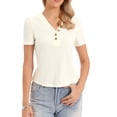 thumbnail image 2 of INSPIRE CHIC V Neck Tshirts for Women Casual Short Sleeve Ribbed Button Up Spring Summer Basic Tee Tops XS White, 2 of 6