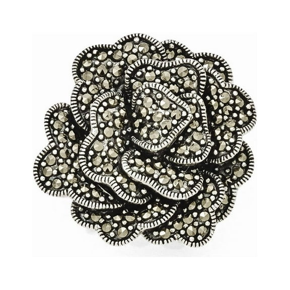 Sterling Silver Marcasite Flower Pendant - Measures 26.15x27mm Wide