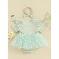 thumbnail image 4 of Suealasg Newborn Girl Romper Dress Short Sleeve Daisy Print Mesh Tulle Bodysuit Headband Set Baby Girl Photoshoot Outfits Clothes 0-3 Months, 4 of 9