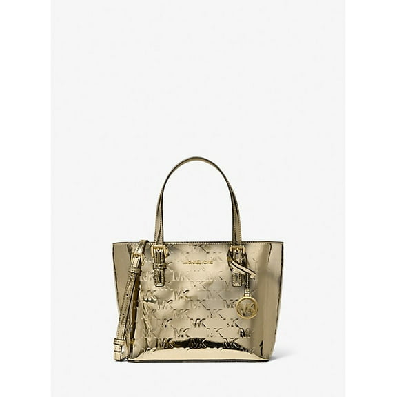 Michael Kors Jet Set XS Patent Logo Debossed Convertible Tote Bag Pale Gold