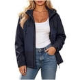 thumbnail image 3 of Sentmoon Women Fall Jacket Waterproof Windproof Hooded Neck Travel Jacket Long Sleeve Elastic Waist with Zipper Raincoat with Pockets for Rainy Days Golf Weekend, 3 of 7
