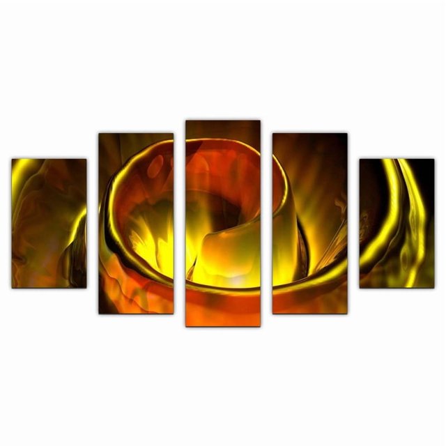 Cuadro decorativo abstracto amarillo dorado juego de 5 piezas 150x80 cm ideal para sala comedor oficina o recámara moderna