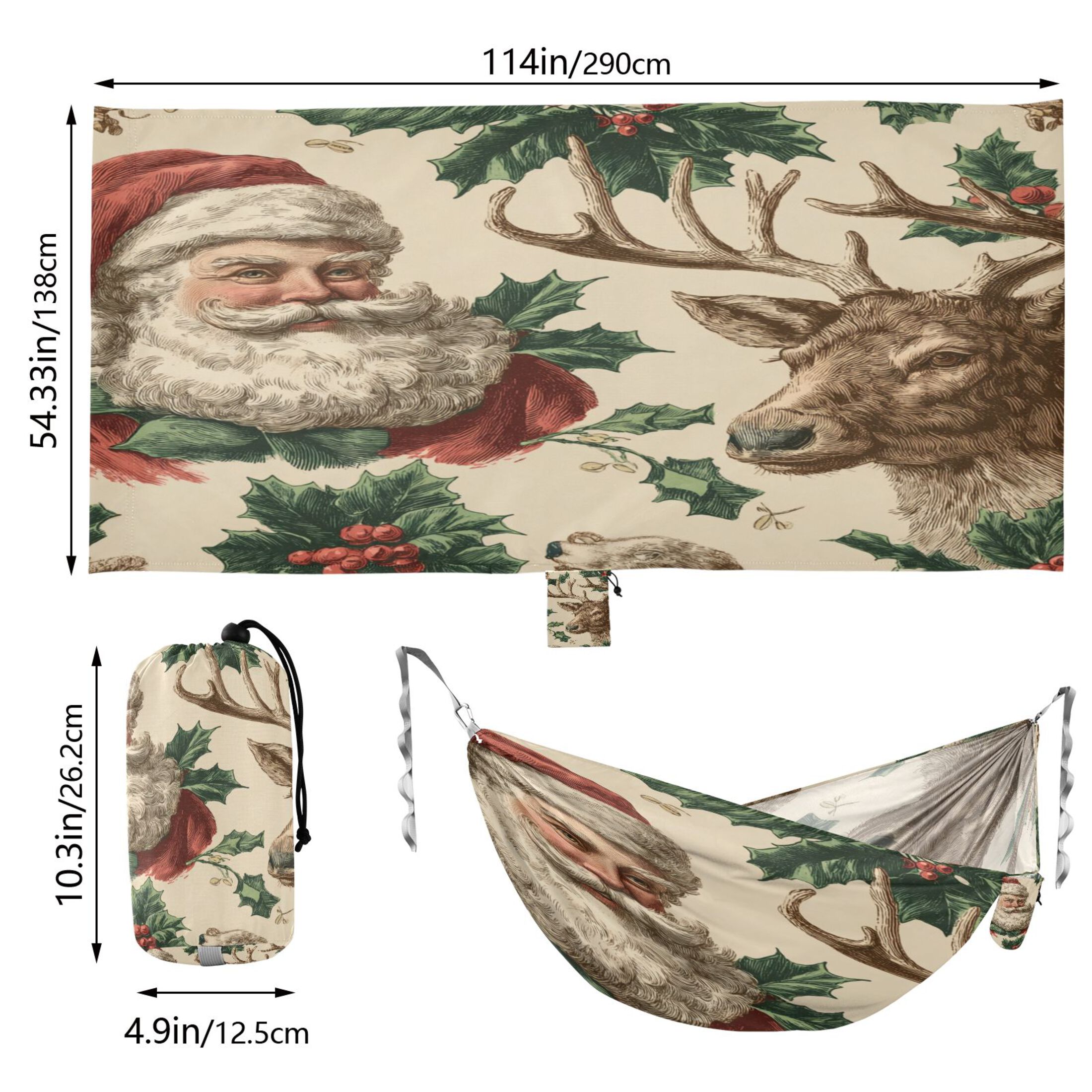 Hammock Camping Hammock Nylon Portable Hammock Travel Camping Hammock Retro Christmas Illustration
