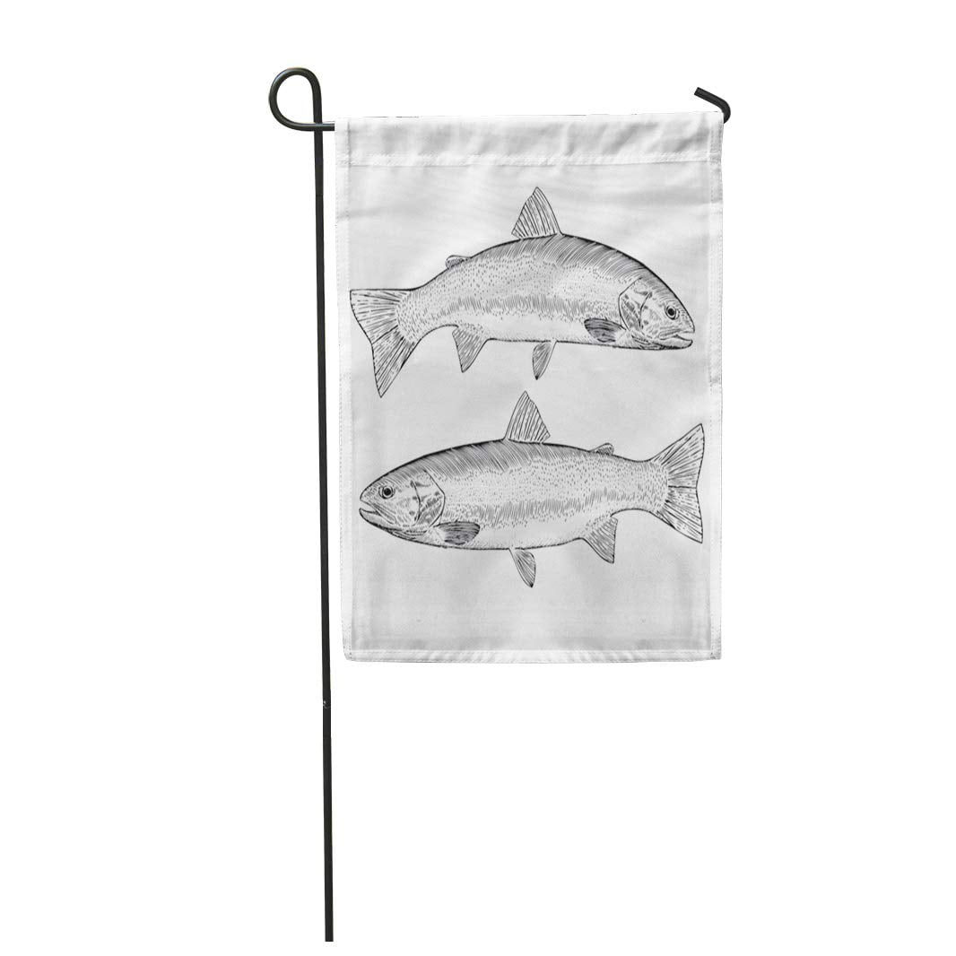 NUDECOR Etching Trout Fish Angler Black Drawn Fishing Fly Game Garden