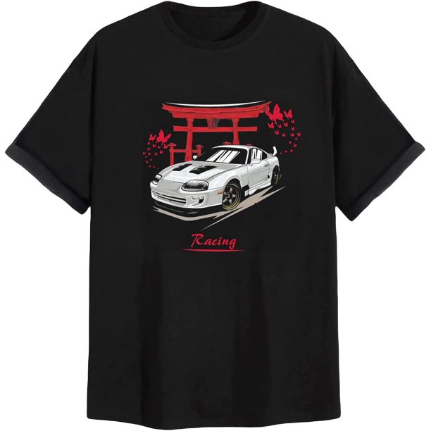 playera de manga corta con cuello redondo y estampado de coche para hombre Negro - CH Negro - CH Xishao ropa