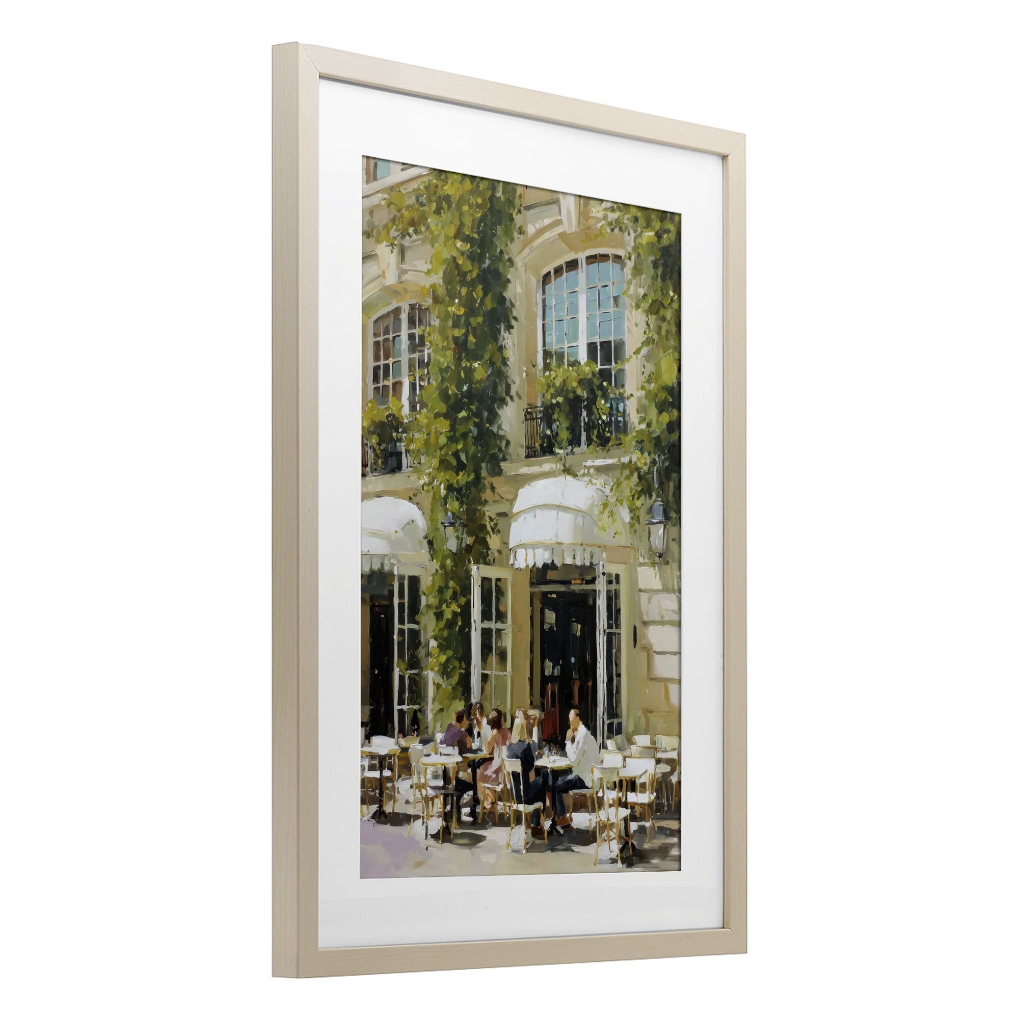 Stupell Industries Cafe Terrace with Ivy Birch Framed Print Under Glass, design by Petal Prints Design