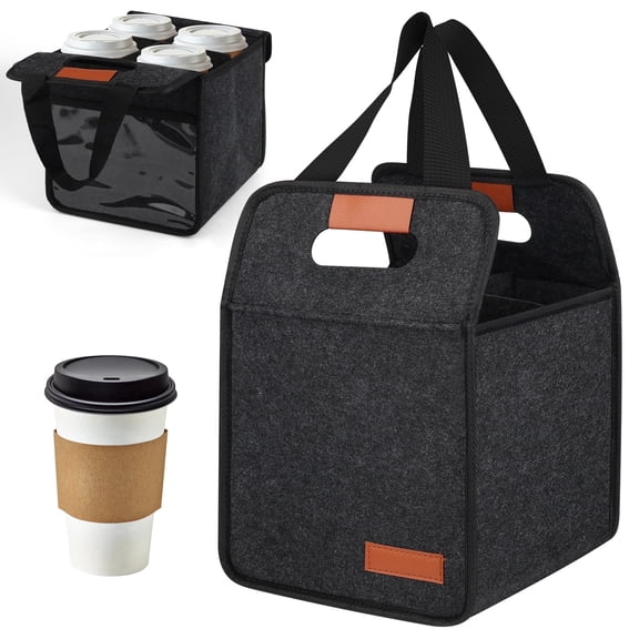 TSV 4 Cup Holder Drink Carrier with Handle, Portable Reusable Drink Caddy, Insulated Coffee Cup Carrier for Delivery, Takeout, Picnics, Parties