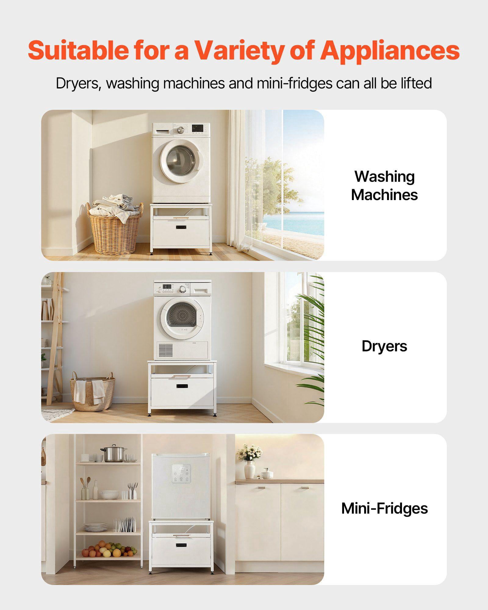 Laundry Pedestal with Pull Out Tray 29x29 Washer Dryer Stand 23 Inch Height 700lb Capacity Non Slip Feet White Storage