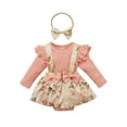 thumbnail image 7 of Sinhoon Baby Girl Cute Outfit Long Sleeve Ruffle Romper Floral Suspenders Shorts Set with Headband, 7 of 7