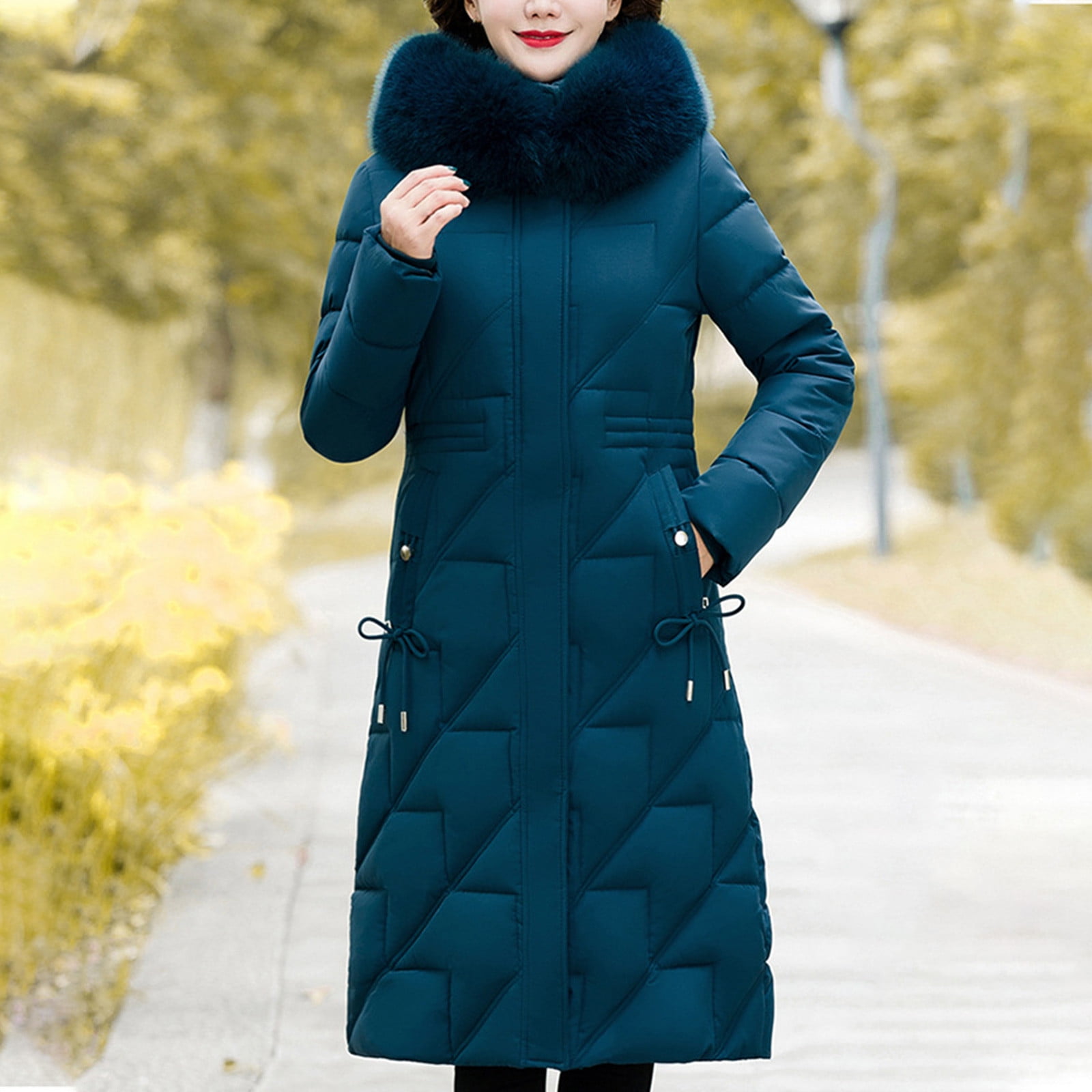 Aqestyerly Women's Coats Women Mid-Length Fall-Winter Over Knee