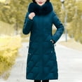 thumbnail image 2 of Lovskoo 2024 Womens Winter Coats Hooded Quilted Jacket Long Sleeve Faux Fur Hood Mid-Length Fall Over Knee Padded Coat Plus Size Thick Warm Coat Blue, 2 of 7