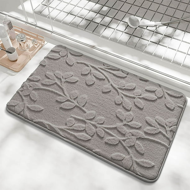 Alfombra para puerta de baño | Alfombra absorbente antideslizante para entrada | Espuma suave y densa de alta densidad | Patrón de hojas | Base duradera de PVC | Color sólido | 40x60 cm | Entrada