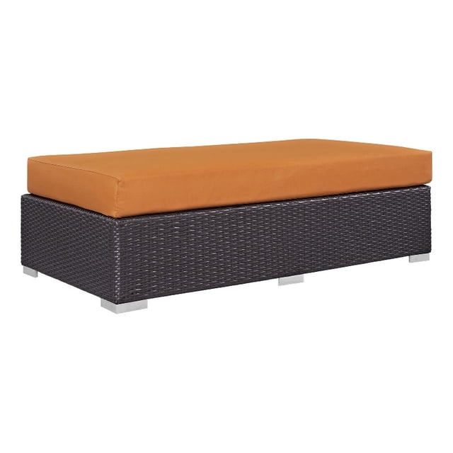 Modway Convene Rectangle Fabric Rattan Patio Ottoman in Espresso/Orange