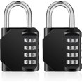 thumbnail image 1 of 4-Digit Code Padlock, Locker Padlock for Sports, School, College Locker Room, Code Padlock for Locker, Garden Shed (2 Pieces, Black), 1 of 5