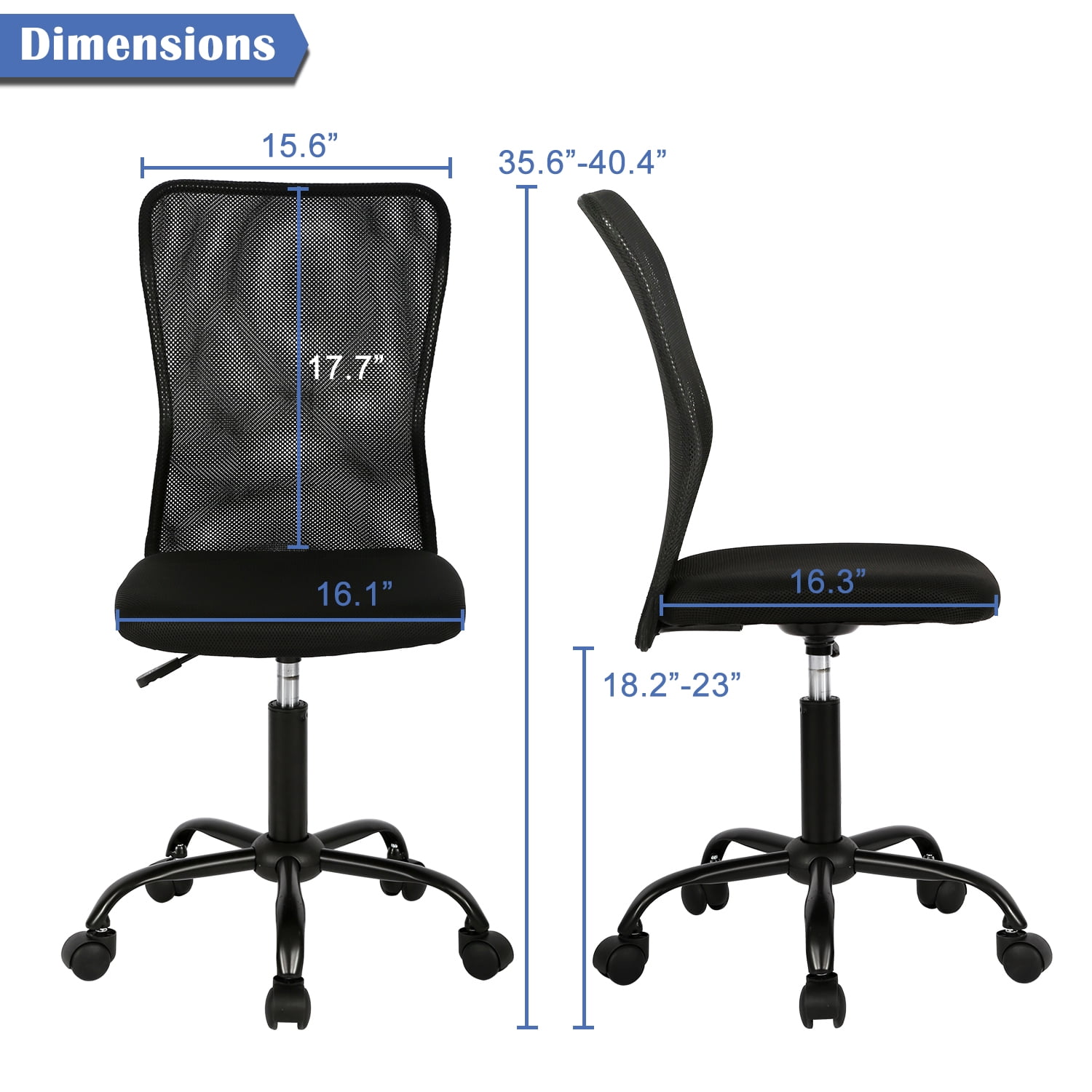 NiamVelo Armless Mesh Office Chair Adjustable Ergonomic Desk Chair with Casters, Mid Back Swivel Rolling Executive Task Chair for Home Office, Black
