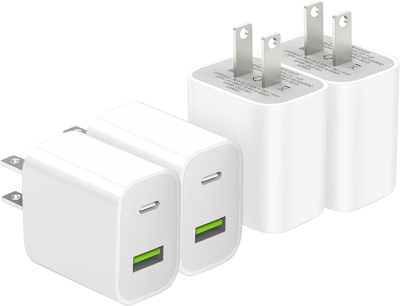 MHAWBL-4 Pack USB C Charger Block, Dual Port Type C Wall Charger Fast Charging 20W Power Adapter Cube for iPhone 14/14 Pro/14 Pro Max/14 Plus/13/12/11, XS/XR/X, iPad, Samsung, More