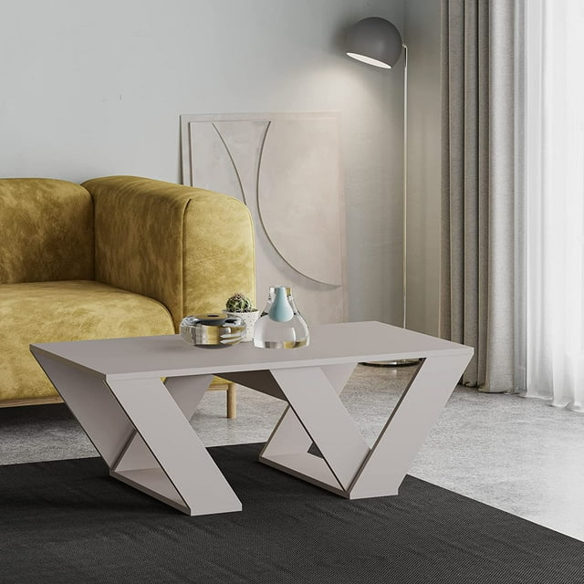 JV Home Pipra Collection Grande Table Basse de 43 Pouces avec Plateau, Table Basse Rectangulaire Élégante / Moderne pour Salon (Moka Clair)