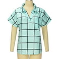 thumbnail image 6 of Womens Summer V Neck Plaid Shirts Short Sleeve Collared Basic T Shirts Tops Loose Comfy Work Casual Blouses with Pockets, 6 of 7