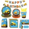 Construction Birthday Party Supplies, 66Pcs Dump Truck Party Decorations Kits with Truck Plates, Tableware, Cups, Napkins, Candy Bags and Tablecloths for Kids Boys Birthday Party Decorations