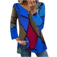 thumbnail image 1 of Pompotops Ladies Colorblock Printed V-neck Zipper Casual Loose Long Sleeve Top, 1 of 5
