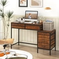 thumbnail image 6 of Dual Desktop Home Office Desk with 5 Storage Drawers - Rustic Brown & Black, Engineered Wood & Powder-Coated Metal Frame 51”L 380LBS Capacity, 6 of 9